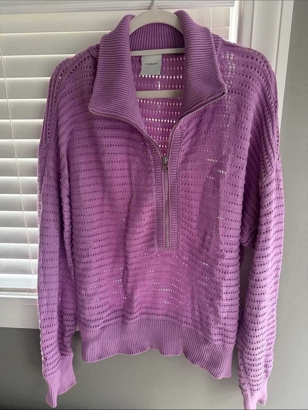 Varley Lavender Open-Weave Half-Zip Pullover